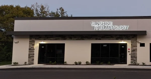 Sunshine Rheumatology Brandon office exterior with illuminated signage