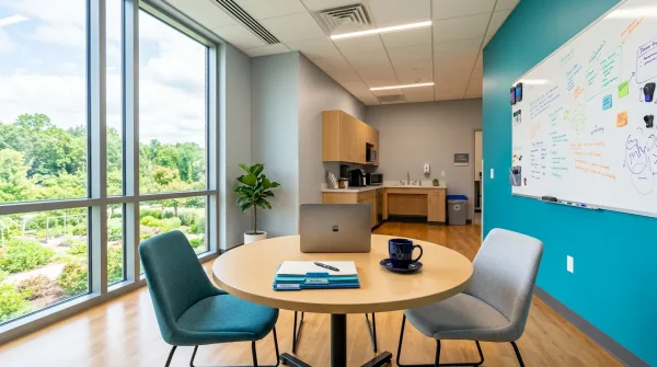 Physician speaking with a patient in a clinical setting