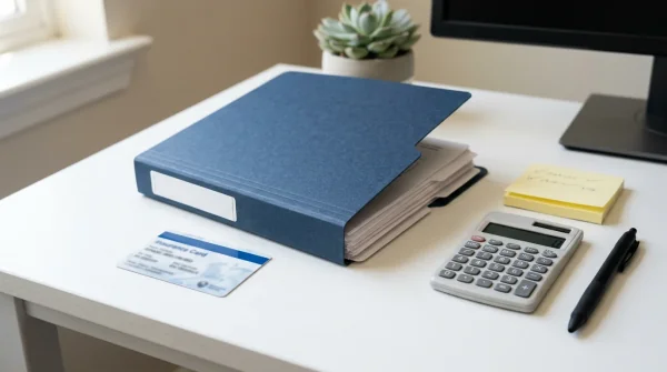 Patient reviewing paperwork before a medical appointment